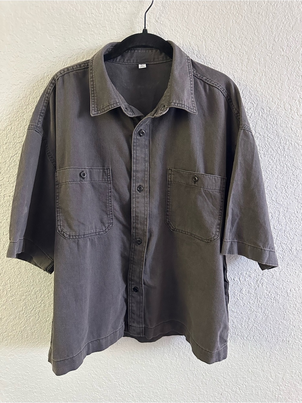 GU Men’s Boxy Work Shirt Charcoal Gray Oversized Cotton XL